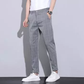 Новые весенне-летние повседневные брюки для мужчин, простые клетчатые, приталенные, с изюминкой, универсальные прямые брюки длиной до щиколотки 28