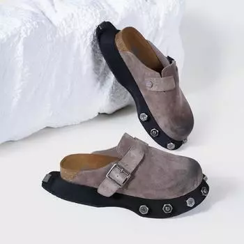 Новые весенне-летние ретро полушлепанцы на толстой подошве, шлепанцы с закрытым носком для женщин, для улицы 35