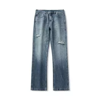 Новые весенне-летние рваные американские джинсы прямого кроя микро-клеш 28 синий