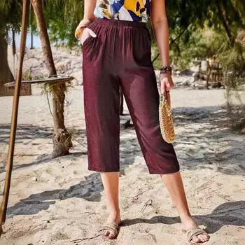 Новые весенне-летние свободные модные и повседневные брюки-капри из искусственного шелка с карманами S синий