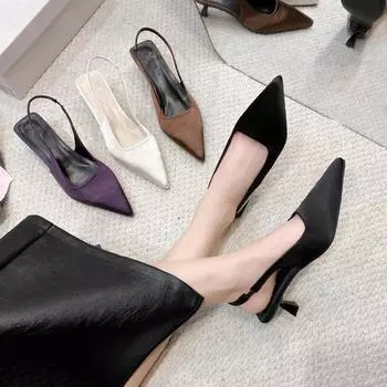 Новые весенне-летние женские босоножки с острым носком на маленьком каблуке, модные серебряные женские повседневные туфли на среднем каблуке с пряжкой сзади 35