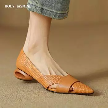 Новые весенне-летние женские туфли-лодочки с острым носком и толстым каблуком, женская обувь из натуральной кожи, элегантные бежевые полые женские туфли 34 чёрный