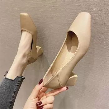 Новые весенне-летние женские туфли на высоком каблуке на толстом каблуке, повседневные туфли с открытым носком, женская модная трендовая женская обувь 34 бежевый