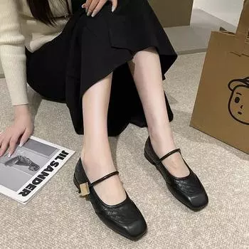 Новые весенне-осенние лаконичные женские туфли с квадратным носком и неглубокой подошвой на плоской подошве с однотонными туфлями-лодочками для женщин 35 золотой