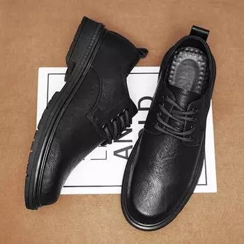 Новые весенне-осенние модные мужские рабочие туфли мужские повседневные кожаные оксфорды повседневные туфли на шнуровке формальные деловые свадебные туфли 38 чёрный