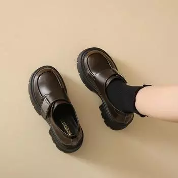 Новые весенне-осенние модные повседневные однотонные лоферы с круглым носком на толстой подошве, элегантные и удобные туфли на высоком каблуке НЕТ:681 35