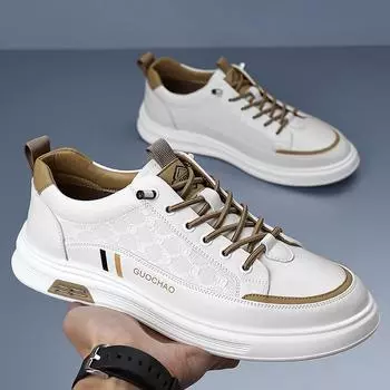 Новые весенне-осенние мужские кожаные повседневные туфли на толстой подошве простые белые туфли универсальные мужские спортивные туфли для активного отдыха обувь для ходьбы 38
