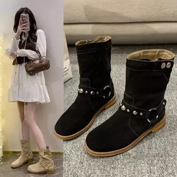 Новые весенне-осенние ретро-ботильоны многоцелевого назначения кожаные повседневные ботинки челси модные ботильоны с металлическим декором 35