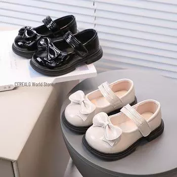 Новые весенне-осенние туфли Мэри Джейн из лакированной кожи для девочек с жемчужным бантом. Модные туфли принцессы для танцев. бежевый