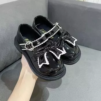 Новые весенне-осенние туфли в стиле Лолиты, однотонные, универсальные, с кружевным бантом, с милой пряжкой Love, повседневные, на плоском каблуке, кожаные туфли для девочек 27 бежевый