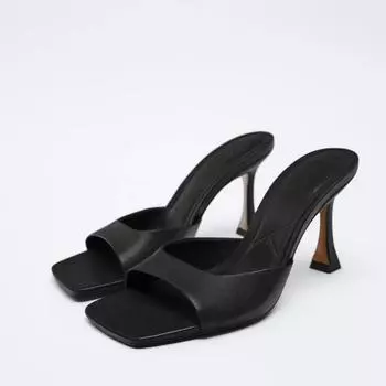 Новые весенние элегантные женские туфли с квадратным носком и открытым носком, женские простые повседневные сандалии, тапочки, женские темпераментные сандалии на высоком каблуке 35 бежевый