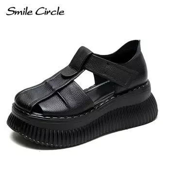 Новые весенние босоножки на каблуке Baotou с мягкой поверхностью, многослойная женская обувь из воловьей кожи в стиле ретро в стиле ретро 34 чёрный