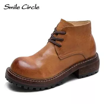Новые весенние ботинки в британском стиле из мытой конской кожи, модные ботинки martin на шнуровке, женская обувь в стиле ретро