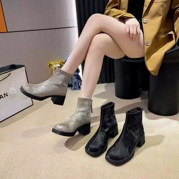 Новые весенние черные сапоги на высоком каблуке, женские ботильоны на платформе, простые и удобные универсальные женские сапоги 35