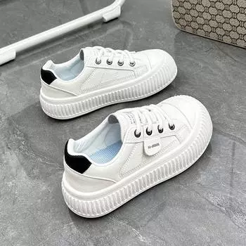 Новые весенние дышащие белые туфли, женские повседневные кроссовки, универсальная женская обувь для маффинов на толстой подошве 35