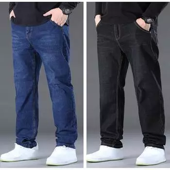 Новые весенние джинсы больших размеров, мужские свободные эластичные длинные брюки со средней талией, модные универсальные прямые брюки 29 чёрный