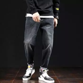 Новые весенние джинсы, мужские свободные прямые брюки, японские модные брюки-харун, молодежные повседневные длинные брюки в гонконгском стиле, мужские эластичные брюки 28