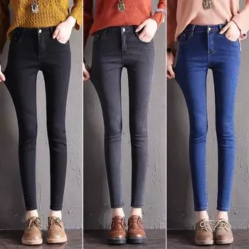 Новые весенние джинсы, женские плотные эластичные тонкие брюки с высокой талией, брюки-карандаш Tide 25 серый