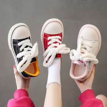 Новые весенние и летние дышащие женские туфли из парусины с круглым носком, износостойкие, увеличивающие высоту, универсальные повседневные туфли 35 красный