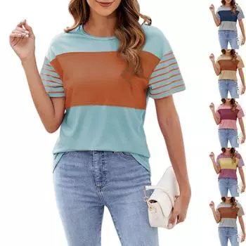 Новые весенние и летние контрастные полосатые топы, облегающие модные футболки M синий