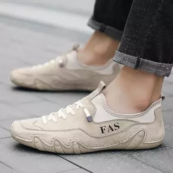 Новые весенние и летние кожаные туфли для отдыха, мужские кожаные туфли с мягкой подошвой, дышащие нескользящие мужские туфли без застежек 38 песочный