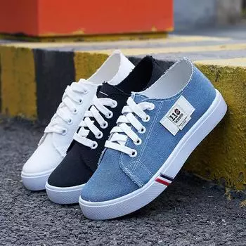 Новые весенние и летние парусиновые туфли для женщин, студенческие, корейская версия, универсальные повседневные туфли на плоской подошве 36 синий