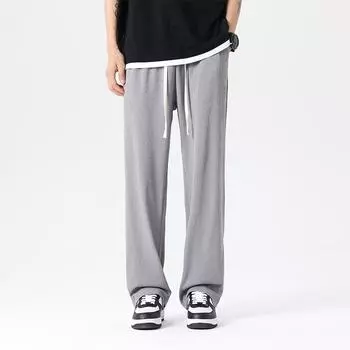 Новые весенние и летние повседневные брюки Ice Silk, мужские тонкие спортивные брюки, черные свободные брюки с завязками на ногах и девятью точками M