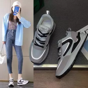 Новые весенние и летние сетчатые женские кроссовки на толстой подошве, нескользящая дышащая повседневная обувь для бега 35 зелёный