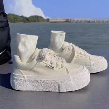 Новые весенние и летние туфли из парусины в стиле ретро белого цвета, женская обувь из парусины в корейском стиле, повседневная обувь на платформе, увеличивающая рост 35 чёрный