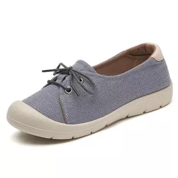Новые весенние и летние женские легкие парусиновые туфли, модные повседневные туфли большого размера 44, женские туфли на плоской подошве со шнуровкой 35