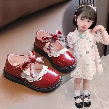 Новые весенние и осенние детские туфли принцессы на мягкой подошве для девочек, кожаная обувь, модная детская обувь, нескользящие одиночные туфли для маленьких девочек 21 красный