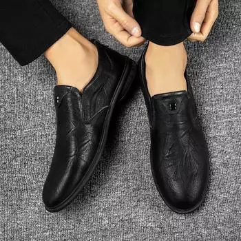 Новые весенние и осенние дышащие британские повседневные трендовые повседневные деловые кожаные туфли мужские туфли из натуральной кожи 38 чёрный