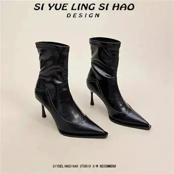 Новые весенние и осенние модные элегантные женские короткие сапоги с острым носком и тонким каблуком, размер 35-39 35