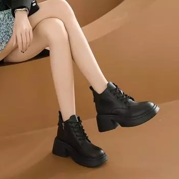 Новые весенние и осенние модные женские сапоги на толстом каблуке с круглым носком, однотонные, среднего каблука, короткие женские сапоги на молнии 35