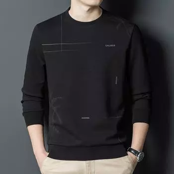 Новые весенние и осенние молодежные мужские толстовки, повседневные свободные футболки с круглым вырезом и длинными рукавами, тонкие мужские модные нижние рубашки M чёрный