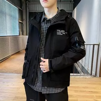 Новые весенние и осенние рабочие куртки с капюшоном, мужские модные свободные повседневные куртки для мальчиков на осень M