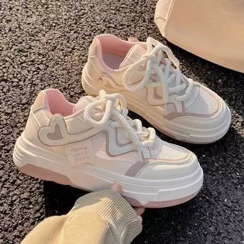 Новые весенние и осенние сетчатые туфли Женские дышащие маленькие белые туфли Женские тонкие сетчатые туфли Универсальные туфли на толстой подошве 35