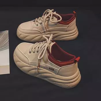 Новые весенние и осенние универсальные туфли с круглым носком, удобные белые туфли, женская спортивная повседневная обувь, студенческие кроссовки на платформе для женщин 35 коричневый