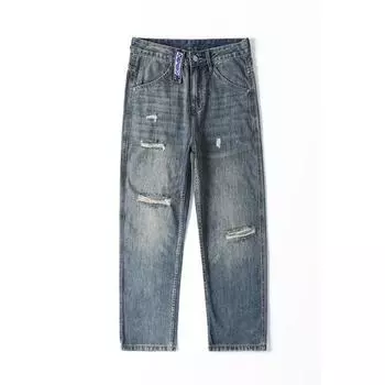 Новые весенние классические японские свободные прямые ретро рваные медные джинсы брюки 28 синий