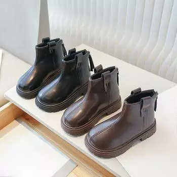 Новые весенние кожаные ботинки для детей, модные короткие ботинки 26 чёрный