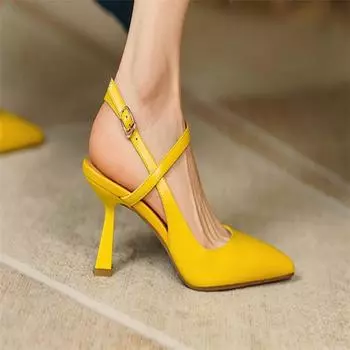 Новые весенние кожаные туфли-лодочки с босоножками, модные женские модельные туфли на высоком каблуке с острым носком на мелком каблуке 6 см с пряжкой и ремешком 38