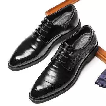 Новые весенние кожаные туфли, мужские деловые туфли из натуральной кожи в первый слой, туфли с острым носком, модные дышащие черные свадебные туфли для жениха 38 чёрный