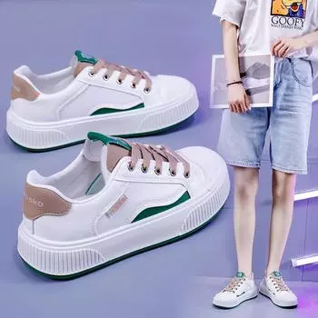 Новые весенние маленькие белые туфли на толстой подошве, женские корейские версии бисквитных туфель из микрофибры, кожаные повседневные туфли с круглым носком для студентов 35