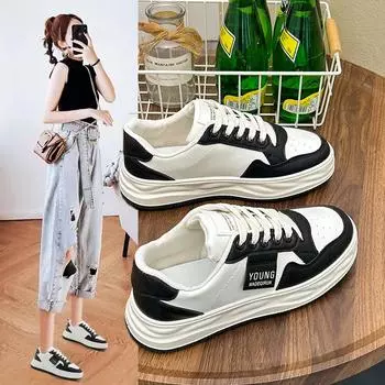 Новые весенние маленькие белые туфли, женская корейская версия, повседневная студенческая обувь с толстой подошвой в тон, нескользящая, износостойкая женская обувь 35