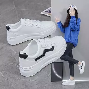 Новые весенние маленькие белые туфли, женские кожаные кроссовки с круглым носком в корейском стиле, студенческие универсальные повседневные туфли на толстой подошве 35 белый