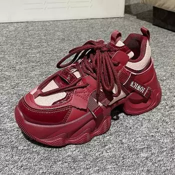 Новые весенние модные кроссовки для женщин, папина обувь на толстой подошве, повседневная удобная однотонная уличная женская спортивная обувь 35