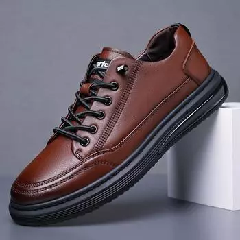 Новые весенние мужские черные туфли из натуральной кожи, дышащие трендовые повседневные лоферы, дизайнерские туфли на плоской подошве с круглым носком и шитьем 44 чёрный