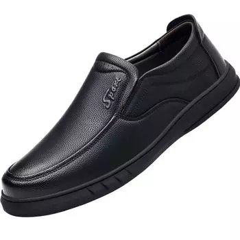 Новые весенние мужские повседневные кожаные туфли. Удобная и дышащая обувь. Кожаные туфли. Однотонные мужские свадебные туфли в британском стиле. 38 чёрный