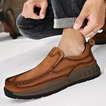 Новые весенние мужские повседневные кожаные туфли. Удобная и дышащая обувь. Кожаные туфли. Однотонные мужские свадебные туфли в британском стиле. 38 коричневый