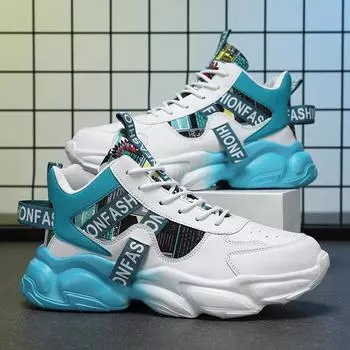 Новые весенние мужские высокие дышащие кроссовки для увеличения роста: Модная, универсальная и удобная обувь для пап. Size 42 синий